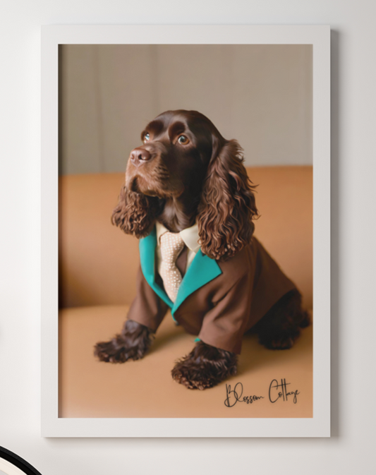 Cocker Spaniel: "Suited Spaniel - The Brown Cocker Spaniel in Style."